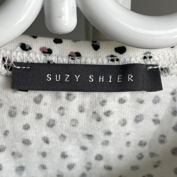 SUZY SHIER White Dot T-Shirt Top Peplum Short Sleeved Crew Neck Cropped Large - Picture 6 of 11